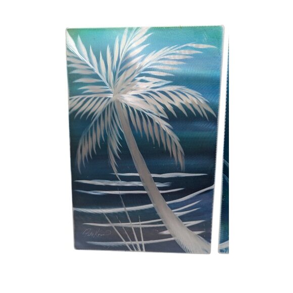 Tropical Palm Tree Metal Wall Art Set - Signed By Artist  Pete Koza- 12" x 8" - - Picture 7 of 11